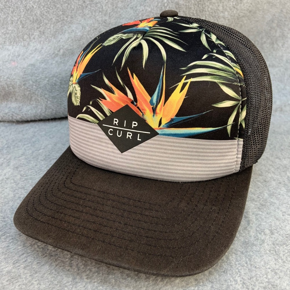 Rip Curl Tropical Floral Bird of Paradise Mens Black Trucker Hat Snapback OSFM